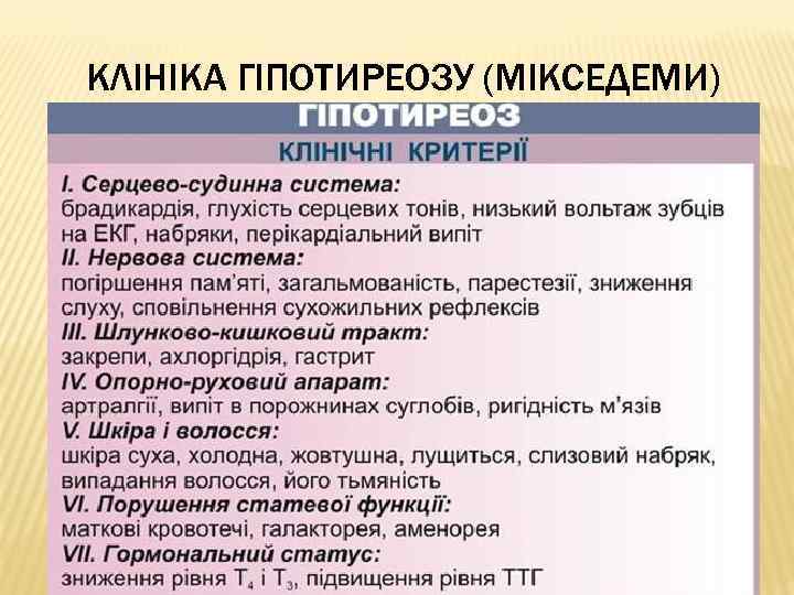 КЛІНІКА ГІПОТИРЕОЗУ (МІКСЕДЕМИ) 