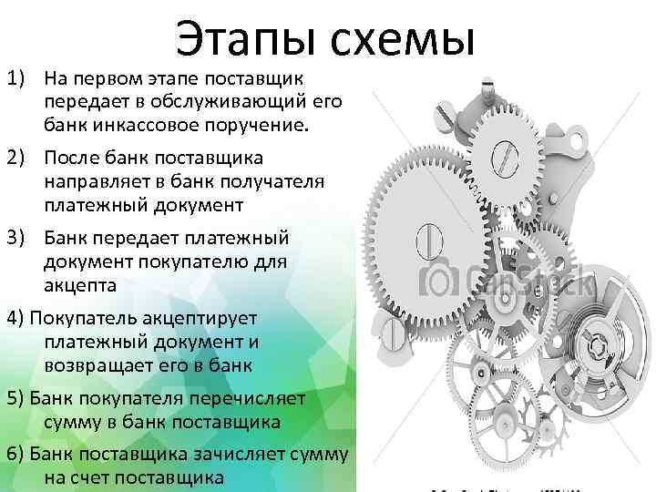 Этапы схемы 1) На первом этапе поставщик передает в обслуживающий его банк инкассовое поручение.