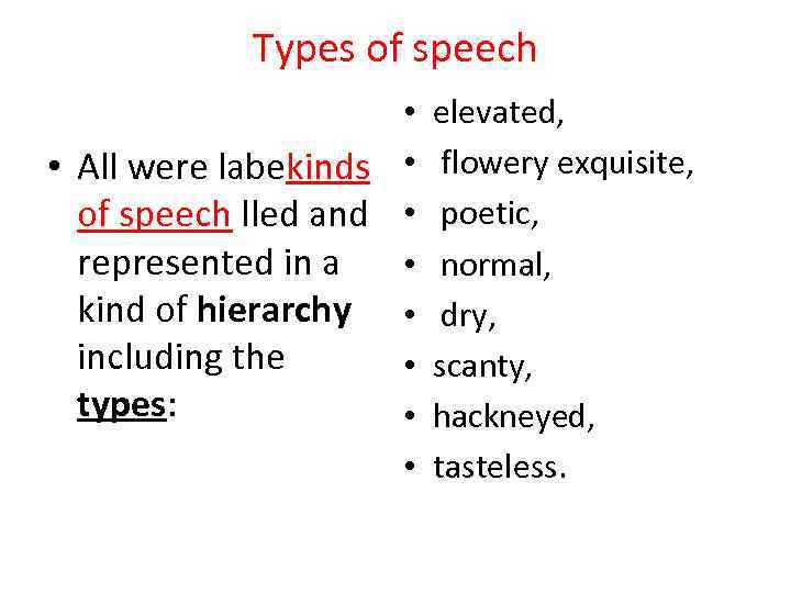 Types of speech • • All were labekinds • of speech lled and •