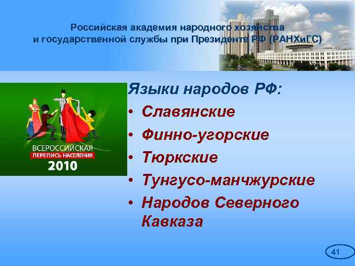 Российская академия народного хозяйства и государственной службы при Президенте РФ (РАНХи. ГС) Языки народов