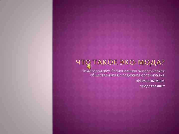Нижегородская Региональная экологическая общественная молодежная организация «Изменим мир» представляет 