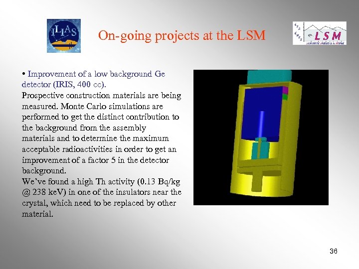 On-going projects at the LSM • Improvement of a low background Ge detector (IRIS,