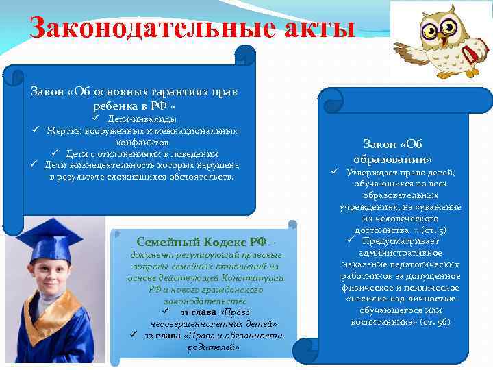 Законодательные акты Закон «Об основных гарантиях прав ребенка в РФ » ü Дети-инвалиды ü