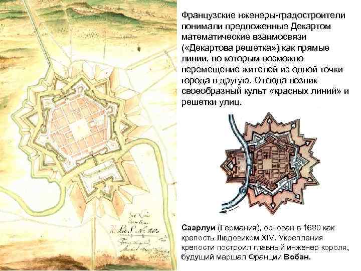 Французские нженеры-градостроители понимали предложенные Декартом математические взаимосвязи ( «Декартова решетка» ) как прямые линии,