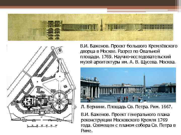 В. И. Баженов. Проект большого Кремлёвского дворца в Москве. Разрез по Овальной площади. 1769.