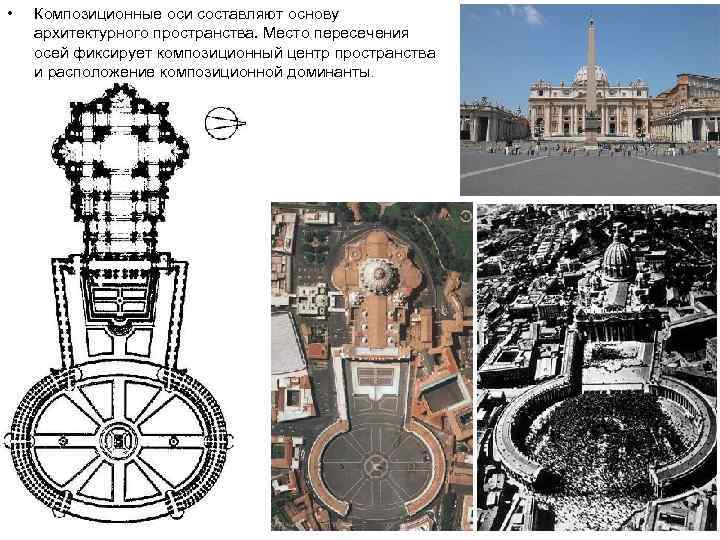  • Композиционные оси составляют основу архитектурного пространства. Место пересечения осей фиксирует композиционный центр