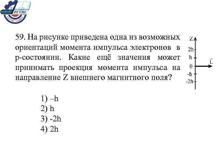 59. На рисунке приведена одна из возможных ориентаций момента импульса электронов в p-состоянии. Какие