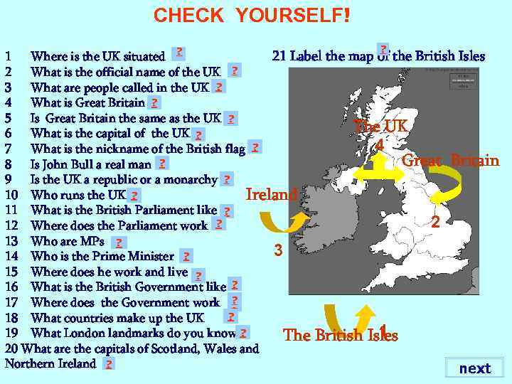 СHECK YOURSELF! ? 21 Label the map of the British Isles 1 Where is