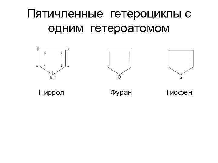 Пятичленные гетероциклы с одним гетероатомом Пиррол Фуран Тиофен 