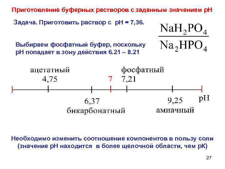 Приготовление буферных растворов с заданным значением р. Н Задача. Приготовить раствор с р. Н