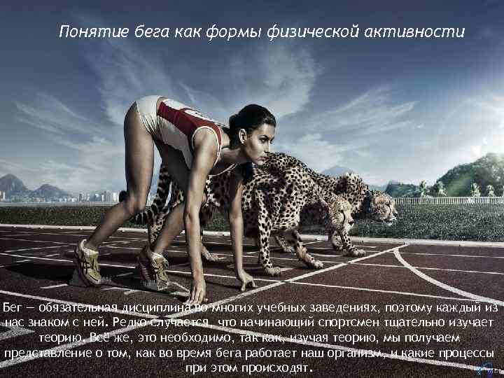 Понятие бега как формы физической активности Бег — обязательная дисциплина во многих учебных заведениях,