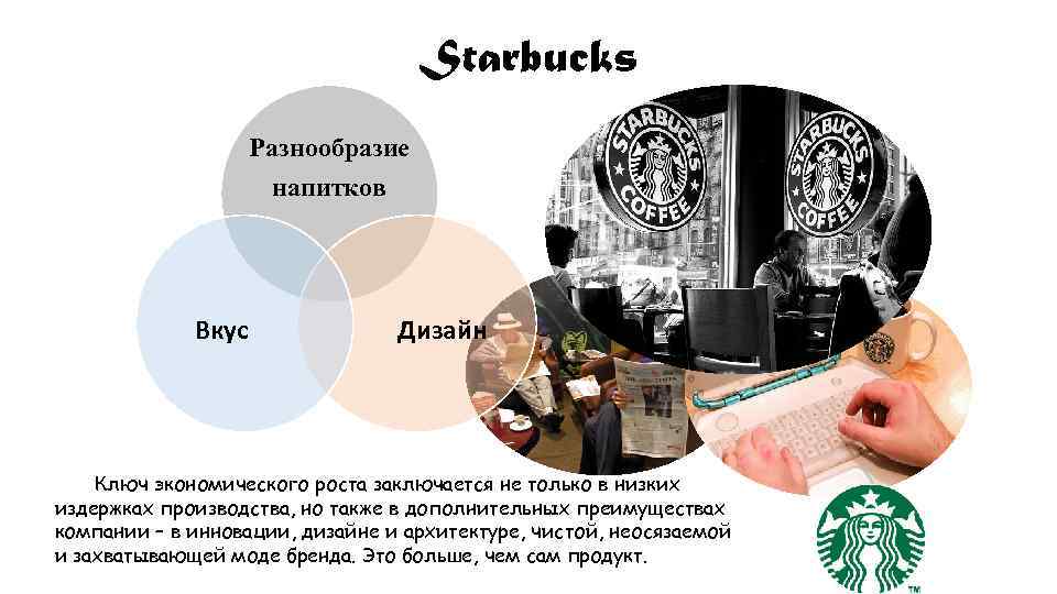 Starbucks Разнообразие напитков Вкус Дизайн Ключ экономического роста заключается не только в низких издержках