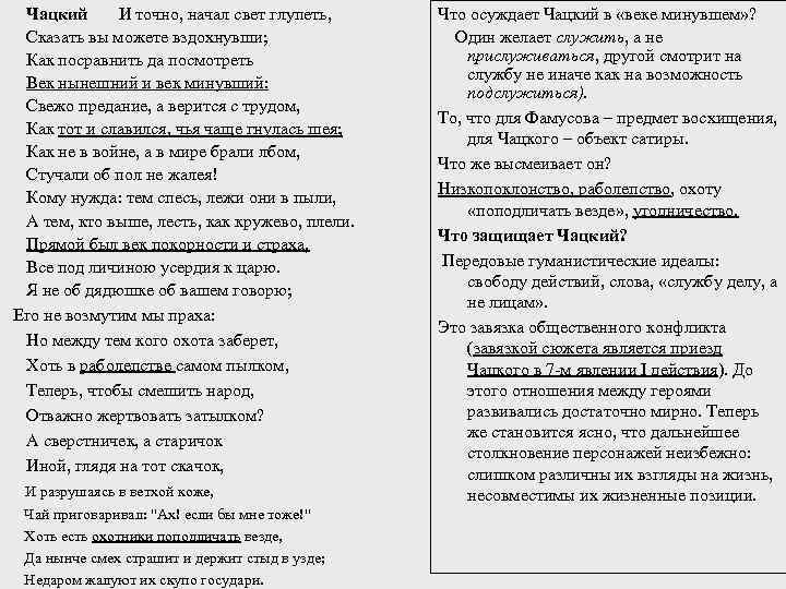 Монолог чацкого точно начал свет глупеть