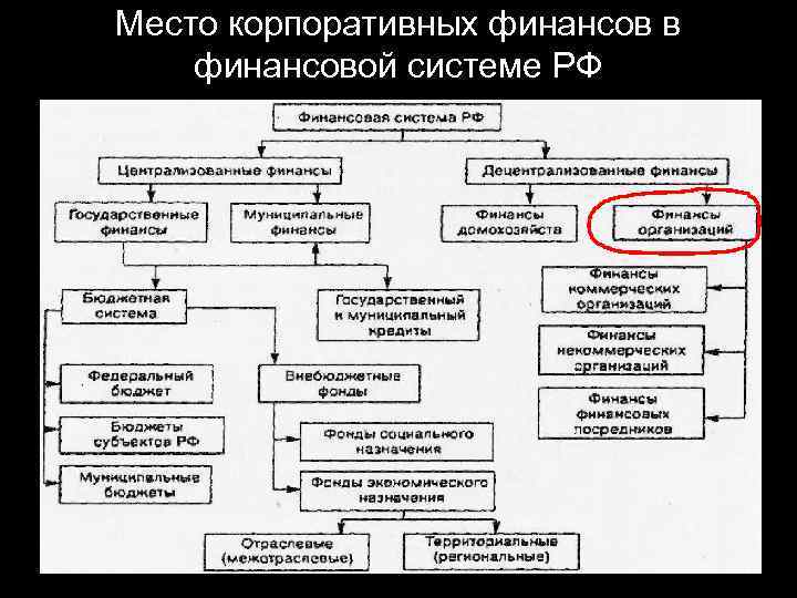 Место корпоративных финансов в финансовой системе РФ 