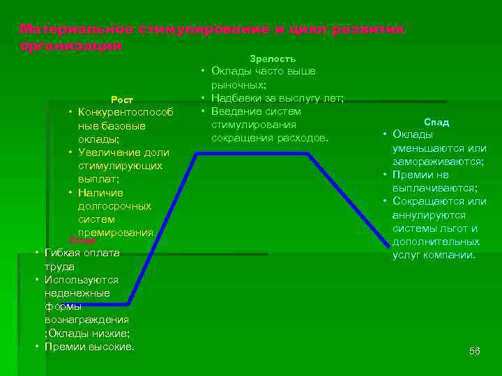 Материальное стимулирование и цикл развития организации Зрелость Рост • Конкурентоспособ ные базовые оклады; •
