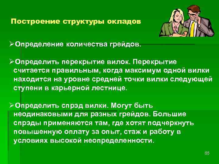 Построение структуры окладов ØОпределение количества грейдов ØОпределить перекрытие вилок. Перекрытие вилок считается правильным, когда