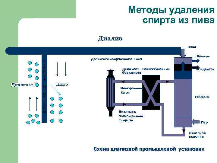 Методы удаления спирта из пива Диализ Вода Деалкоголизированное пиво С Т Е Н К