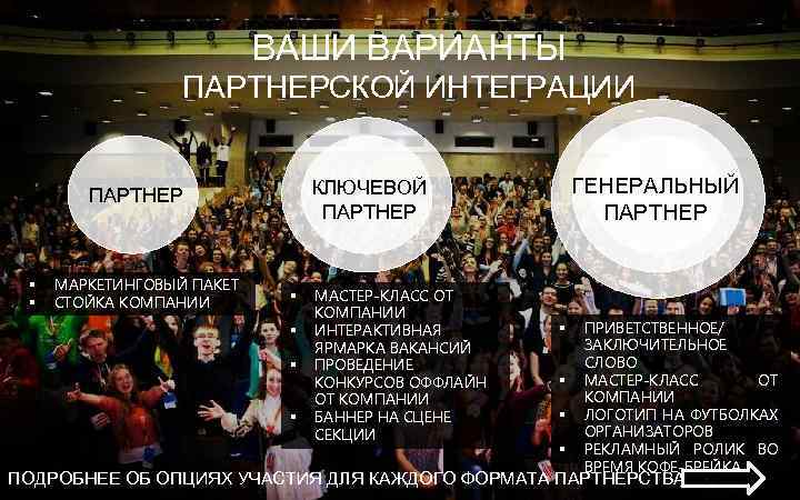 ВАШИ ВАРИАНТЫ ПАРТНЕРСКОЙ ИНТЕГРАЦИИ § § МАРКЕТИНГОВЫЙ ПАКЕТ СТОЙКА КОМПАНИИ ГЕНЕРАЛЬНЫЙ ПАРТНЕР КЛЮЧЕВОЙ ПАРТНЕР