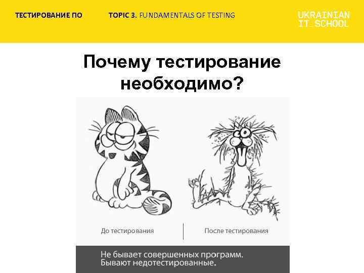 ТЕСТИРОВАНИЕ ПО TOPIC 3. FUNDAMENTALS OF TESTING Почему тестирование необходимо? 