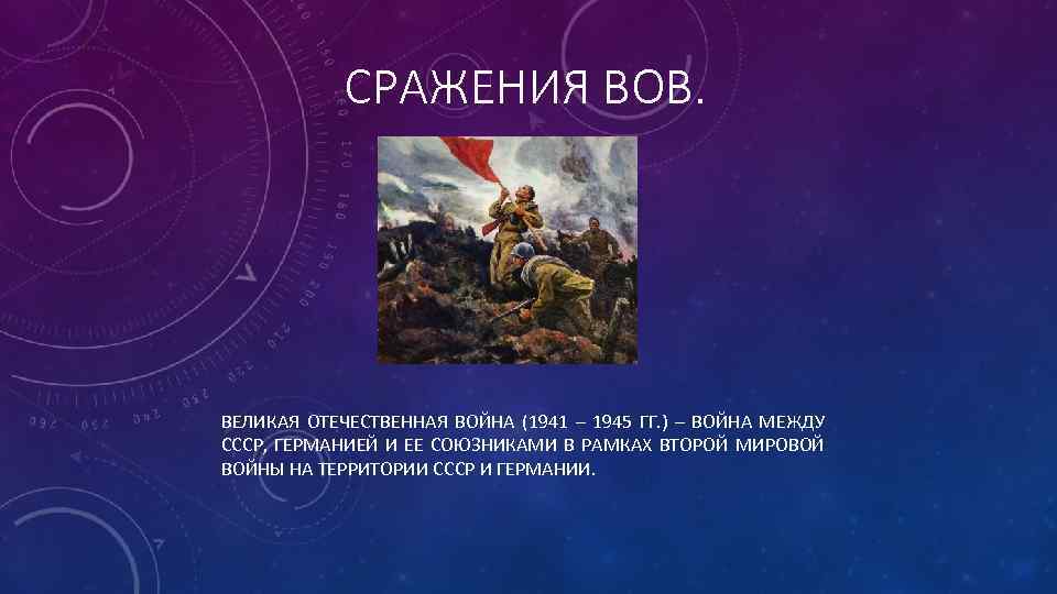 СРАЖЕНИЯ ВОВ. ВЕЛИКАЯ ОТЕЧЕСТВЕННАЯ ВОЙНА (1941 – 1945 ГГ. ) – ВОЙНА МЕЖДУ СССР,