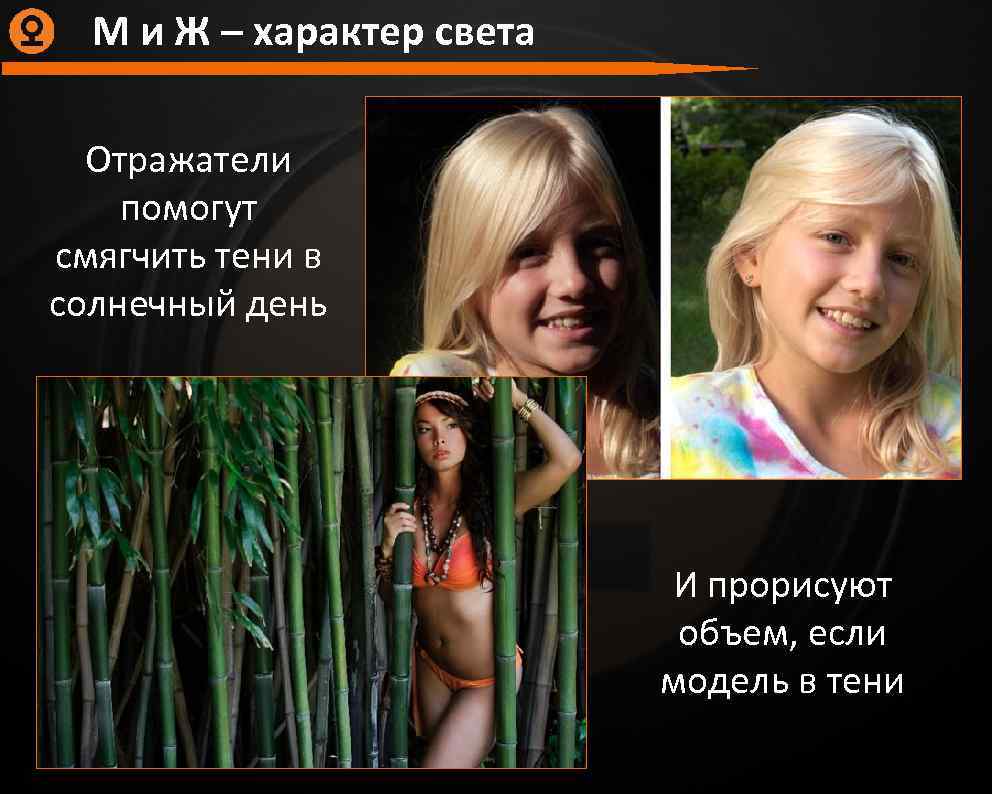 М и Ж – характер света Отражатели помогут смягчить тени в солнечный день И