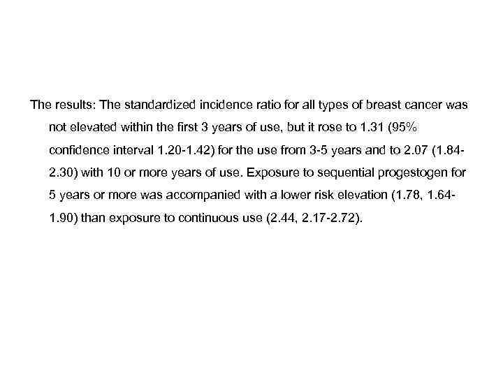 The results: The standardized incidence ratio for all types of breast cancer was not