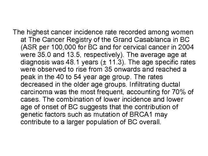 The highest cancer incidence rate recorded among women at The Cancer Registry of the