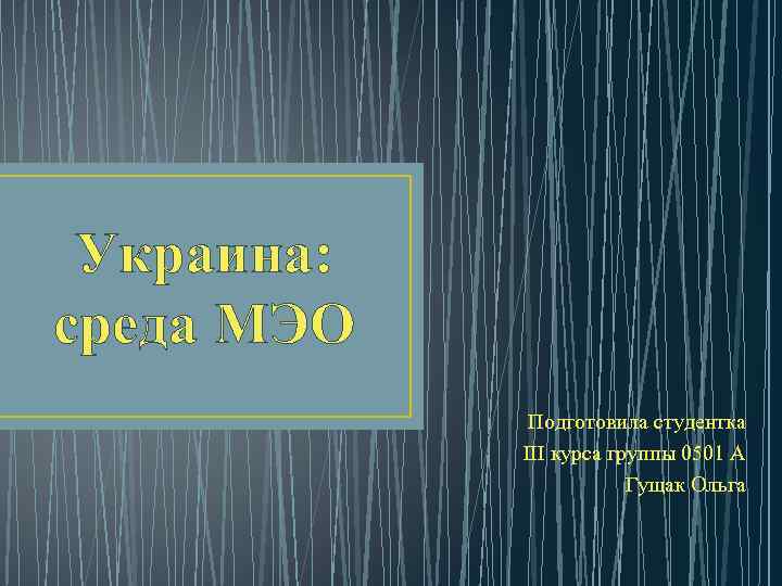 Украина: среда МЭО Подготовила студентка III курса группы 0501 А Гущак Ольга 