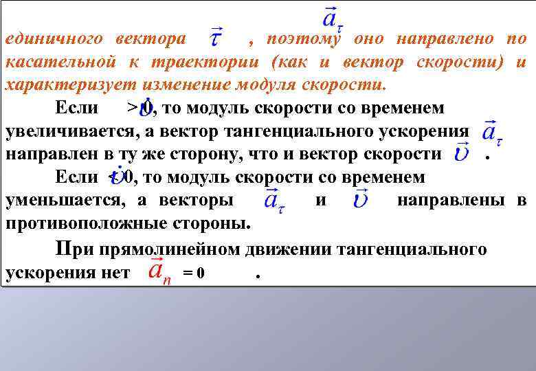  единичного вектора , поэтому оно направлено по касательной к траектории (как и вектор
