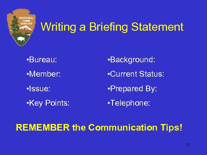 Writing a Briefing Statement • Bureau: • Background: • Member: • Current Status: •