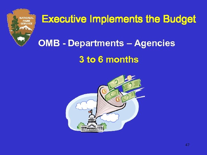 Executive Implements the Budget OMB - Departments – Agencies 3 to 6 months 47