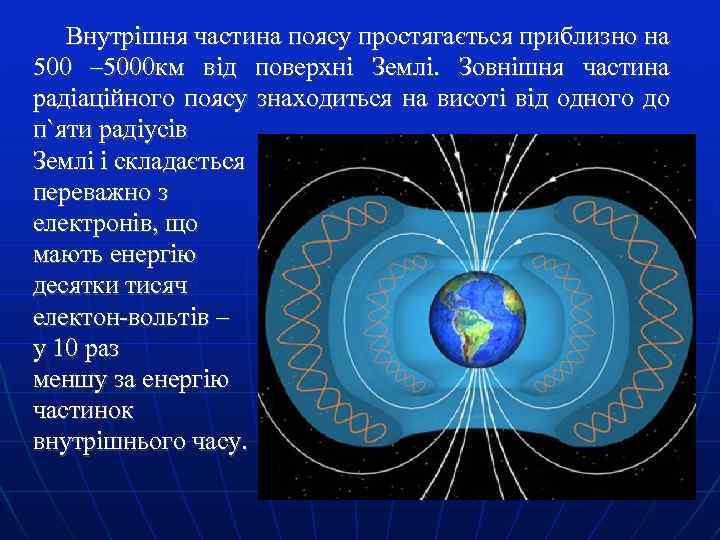 Внутрішня частина поясу простягається приблизно на 500 – 5000 км від поверхні Землі. Зовнішня