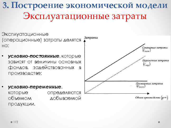 3. Построение экономической модели Эксплуатационные затраты Эксплуатационные (операционные) затраты делятся на: • условно-постоянные, которые