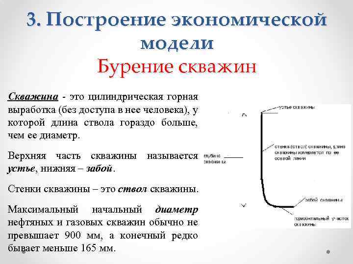 3. Построение экономической модели Бурение скважин Скважина - это цилиндрическая горная выработка (без доступа