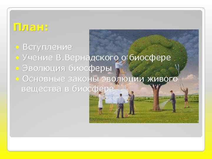 План: • Вступление • Учение В. Вернадского о биосфере • Эволюция биосферы • Основные
