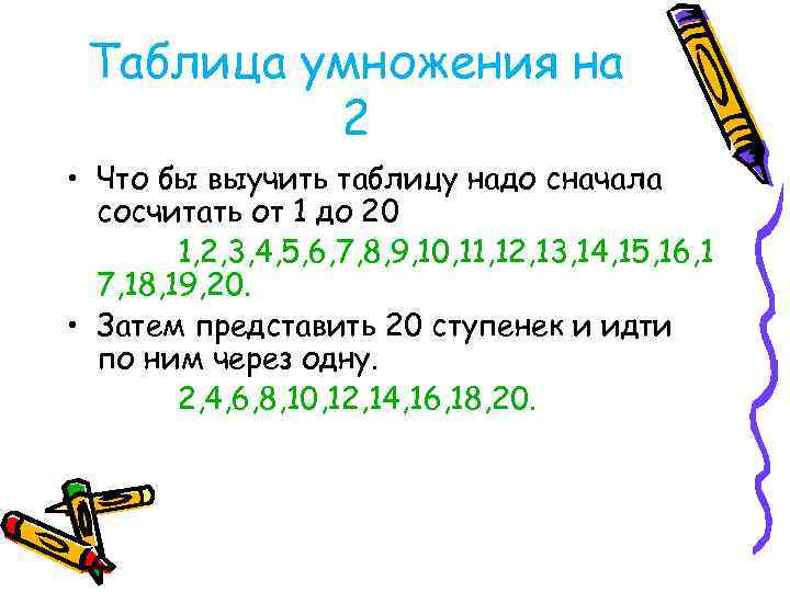 Таблица умножения на 2 • Что бы выучить таблицу надо сначала сосчитать от 1