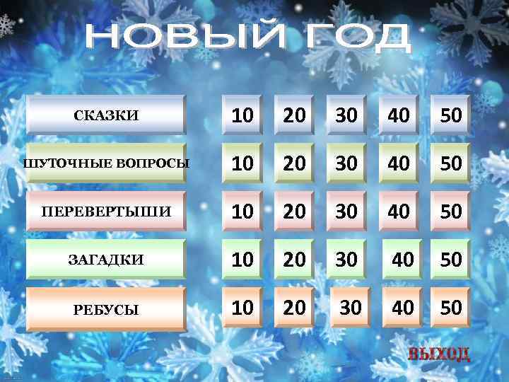 СКАЗКИ 10 20 30 40 50 ШУТОЧНЫЕ ВОПРОСЫ 10 20 30 40 50 ПЕРЕВЕРТЫШИ