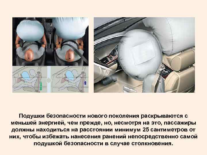 Подушки безопасности нового поколения раскрываются с меньшей энергией, чем прежде, но, несмотря на это,