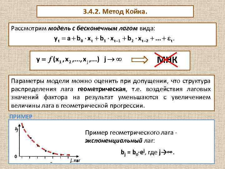 3. 4. 2. Метод Койка. Рассмотрим модель с бесконечным лагом вида: МНК Параметры модели