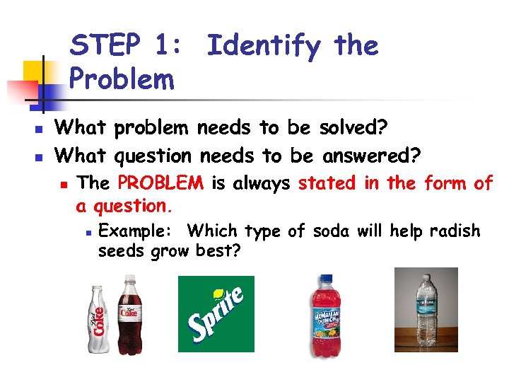 STEP 1: Identify the Problem n n What problem needs to be solved? What