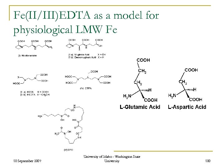 Fe(II/III)EDTA as a model for physiological LMW Fe 10 September 2007 University of Idaho