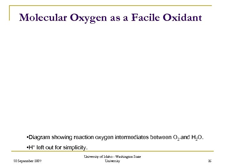 Molecular Oxygen as a Facile Oxidant • Diagram showing reaction oxygen intermediates between O