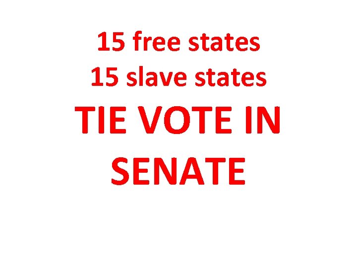 15 free states 15 slave states TIE VOTE IN SENATE 