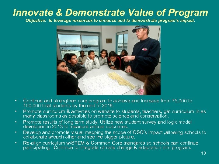 Innovate & Demonstrate Value of Program Objective: to leverage resources to enhance and to