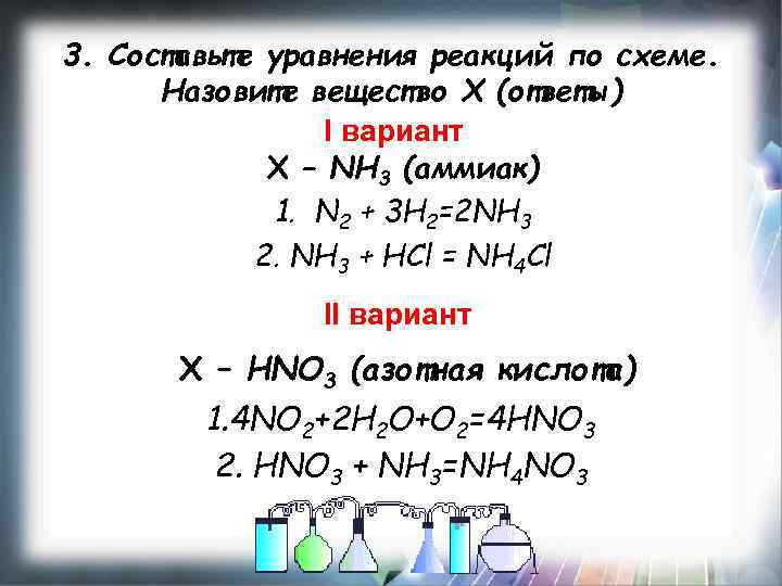 3. Составьте уравнения реакций по схеме. Назовите вещество Х (ответы) I вариант X –