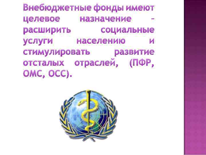 Внебюджетные фонды имеют целевое назначение – расширить социальные услуги населению и стимулировать развитие отсталых