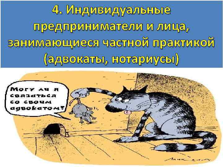 4. Индивидуальные предприниматели и лица, занимающиеся частной практикой (адвокаты, нотариусы) 