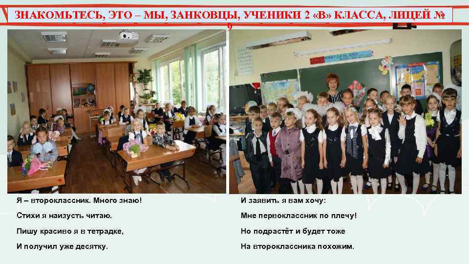 ЗНАКОМЬТЕСЬ, ЭТО – МЫ, ЗАНКОВЦЫ, УЧЕНИКИ 2 «В» КЛАССА, ЛИЦЕЙ № 9 Я –
