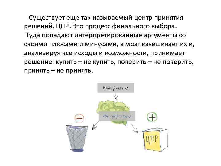  Существует еще так называемый центр принятия решений, ЦПР. Это процесс финального выбора. Туда