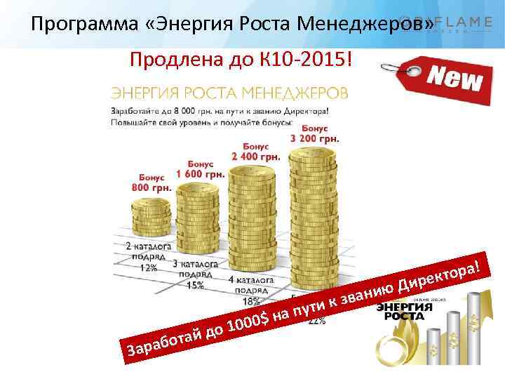 Программа «Энергия Роста Менеджеров» Продлена до К 10 -2015! ! о Зараб до 10